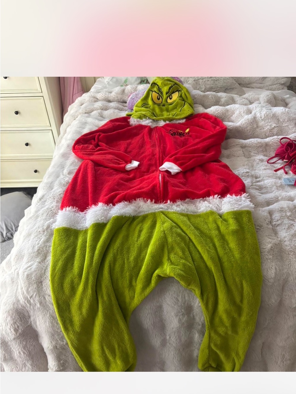 Grinch Onesie Pajama - Red & Green Plush Holiday Costume